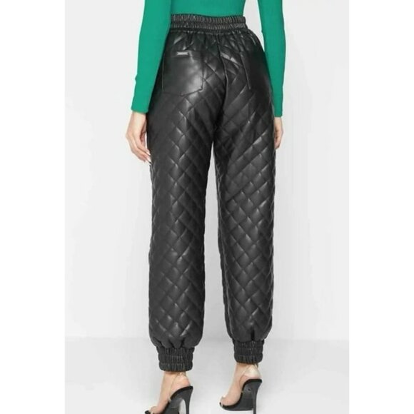Manière De Voir Women’s Vegan Leather Quilted Joggers Size 0 | High Waist Faux L - Picture 2 of 12